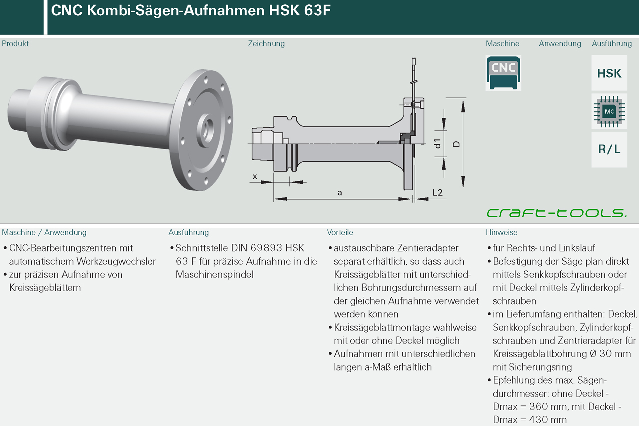 CNC Kombi-Sägen-Aufnahmen HSK 63F